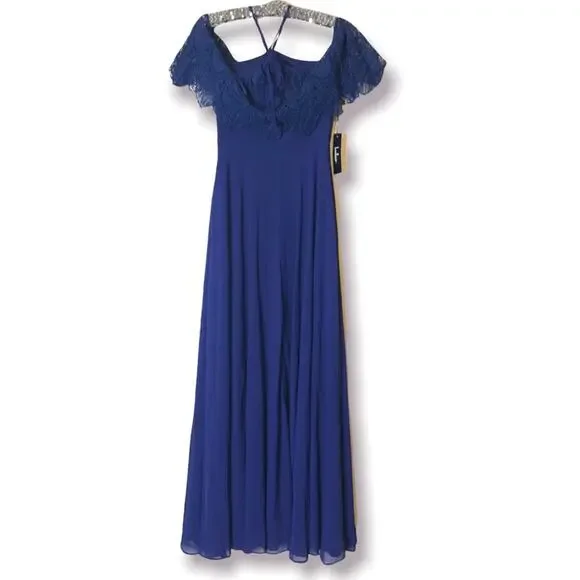 NWT Lulu’s Unmatched Beauty Navy Blue Lace Off-the-Shoulder Dress sz XS - Picture 5 of 6